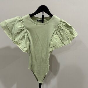 Zara Pistachio Ruffled Sleeve Bodysuit